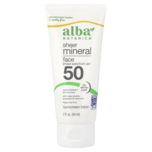 Alba Botanica, Sheer Mineral Face Sunscreen Lotion, SPF 50, Fragrance Free, 2 fl oz (59 ml)