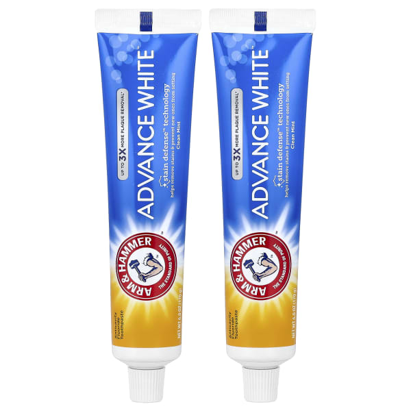 Arm & Hammer, Advance White™, Anticavity Fluoride Toothpaste, Clean Mint, Twin Pack, 6 oz (170 g) Each