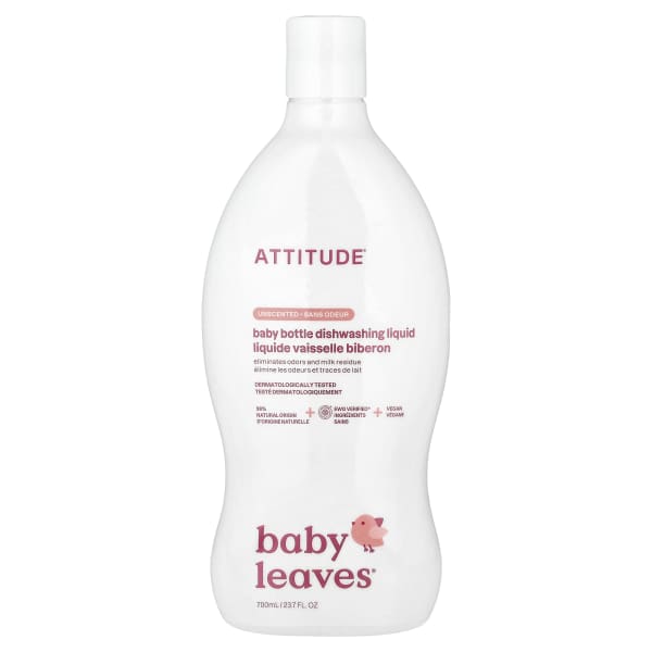 ATTITUDE, Baby LeavesĀ®, Baby Bottle Dishwashing Liquid, Unscented, 23.7 fl oz (700 ml)