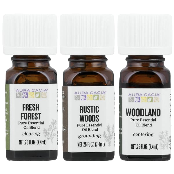Aura Cacia, A Walk In The Woods Kit, Pure Essential Oil Blends, 3 Bottles, 0.25 fl oz (7.4 ml) Each