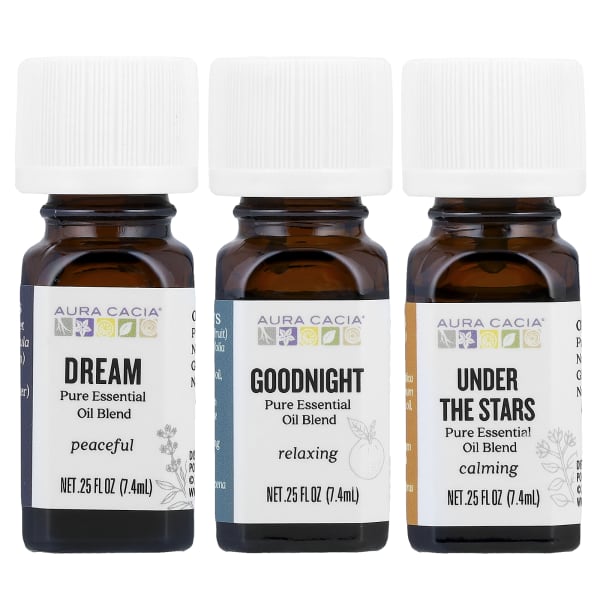 Aura Cacia, Bedtime Kit, Pure Essential Oil Blends, 3 Bottles, 0.25 fl oz (7.4 ml) Each