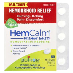Boiron, HemCalmĀ®, Unflavored, 60 Meltaway Tablets
