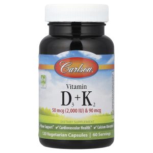Carlson, Vitamin D3 + K2, 120 Vegetarian Capsules