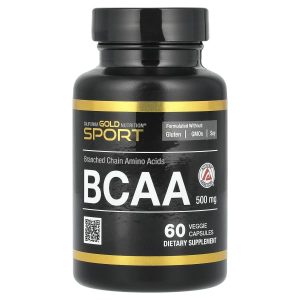 California Gold Nutrition, Sport, BCAA, AjiPure® Branched Chain Amino Acids 2:1:1 with L-Leucine, L-Isoleucine, and L-Valine, 500 mg, 60 Veggie Capsules