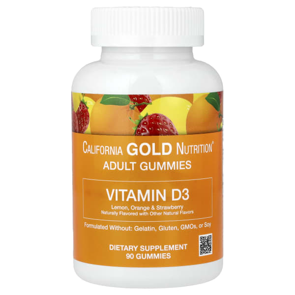 California Gold Nutrition, Vitamin D3 Gummies, Lemon, Orange, & Strawberry, 90 Gummies (25 mcg (1,000 IU per Gummy))