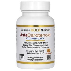 California Gold Nutrition, AstaCarotenoid Complex with Lutein, Lycopene, Astaxanthin, and Vitamin A, 30 Veggie Softgels