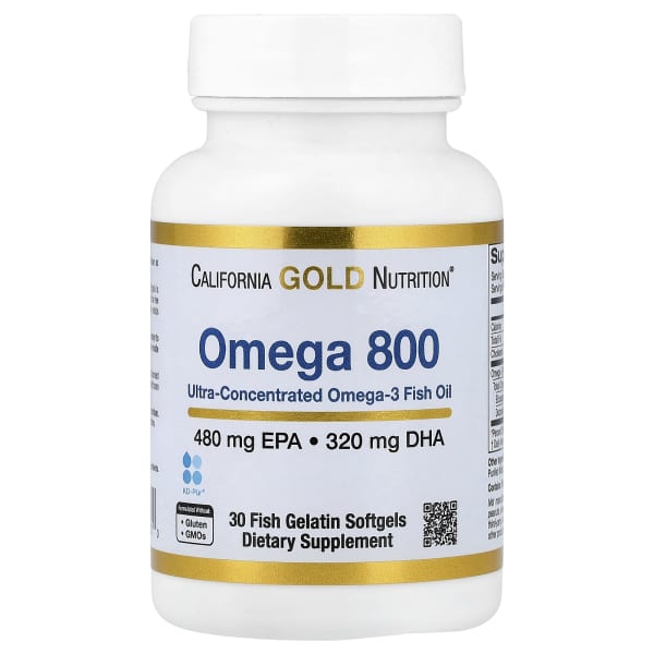 California Gold Nutrition, Omega 800 Ultra-Concentrated Omega-3 Fish Oil, kd-purĀ® Triglyceride Form, 30 Fish Gelatin Softgels (1,000 mg per Softgel)
