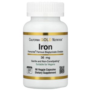 California Gold Nutrition, Ferrochel® Iron (Bisglycinate), 36 mg, 90 Veggie Capsules