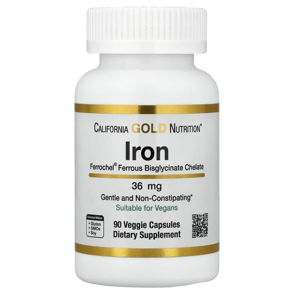 California Gold Nutrition, FerrochelĀ® Iron (Bisglycinate), 36 mg, 90 Veggie Capsules