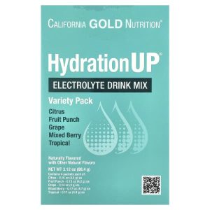 California Gold Nutrition, HydrationUP®, Electrolyte Drink Mix with Calcium Lactate, Vitamins C & E, Variety Pack, 20 Packets, 0.14 oz - 0.17 oz (4 g - 4.8 g) Each