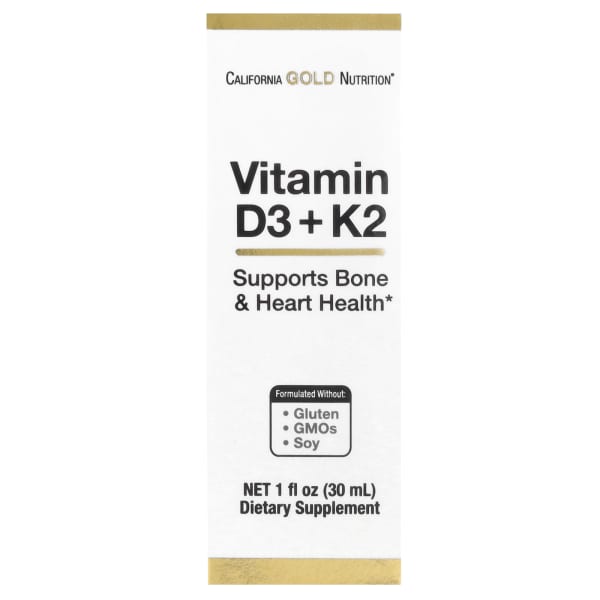 California Gold Nutrition, Vitamin D3 + K2 as MK4, 25 mcg (1,000 IU), 1 fl oz (30 ml)