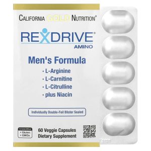 California Gold Nutrition, Rexdrive® Amino with L-Arginine HCl, L-Citrulline, Acetyl-L-Carnitine Arginate DiHydrochloride, and Glycine Propionyl-L-Carnitine HCl, Men's Formula, 60 Veggie Capsules