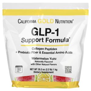 California Gold Nutrition, GLP-1 Support Formula with Collagen Peptides, Prebiotic Fiber & Essential Amino Acids, Watermelon Yuzu, 2.2 lb (1 kg)
