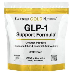 California Gold Nutrition, GLP-1 Support Formula with Collagen Peptides, Prebiotic Fiber & Essential Amino Acids, Unflavored, 14.46 oz (410 g)