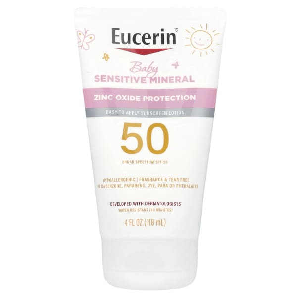 Eucerin, Baby, Sensitive Mineral Sunscreen Lotion, SPF 50, Fragrance Free, 4 fl oz (118 ml)