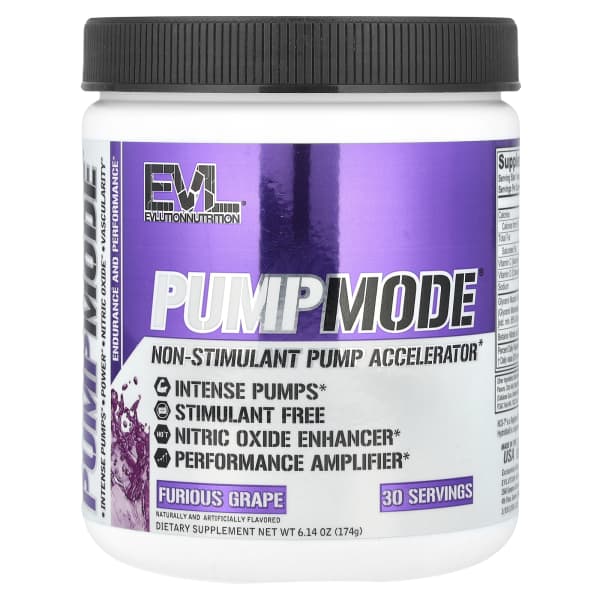 EVLution Nutrition, PumpModeĀ®, Non-Stimulant Pump Accelerator, Furious Grape, 6.14 oz (174 g)