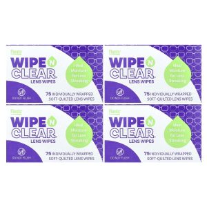 Flents, Wipe 'N Clear, Lens Wipes, 4 Boxes, 75 Individually Wrapped Soft-Quilted Lens Wipes