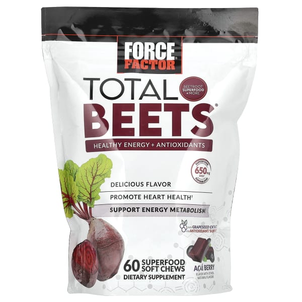 Force Factor, Total BeetsĀ®, Healthy Energy + Antioxidants, Acai Berry, 60 Superfood Soft Chews