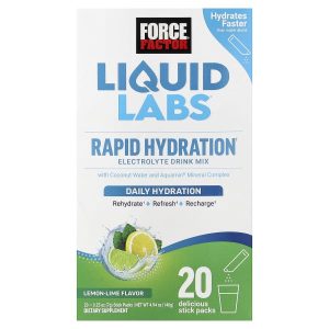 Force Factor, Liquid Labs™, Rapid Hydration Electrolyte Drink Mix, Lemon-Lime, 20 Stick Packs, 0.25 oz (7 g) Each