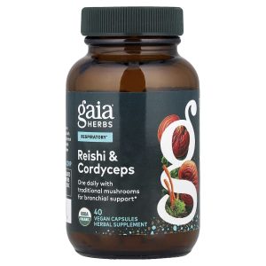 Gaia Herbs, Respiratory, Reishi & Cordyceps, 40 Vegan Capsules