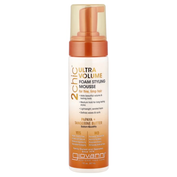 Giovanni, 2chicĀ®, Ultra-Volume Foam Styling Mousse, For Fine, Limp Hair, Papaya + Tangerine Butter, 7 fl oz (207 ml)