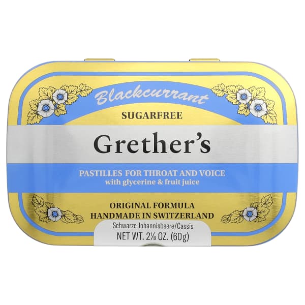 Grether's Pastilles, For Throat and Voice, Sugar Free, Blackcurrant, 24 Pastilles