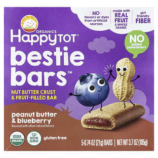 Happy Family Organics, HappyTot®, Bestie Bars™, Peanut Butter & Blueberry, 5 Bars, 0.74 oz (21 g) Each