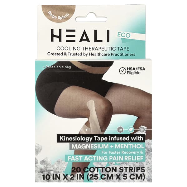 Heali Medical Corp, Cooling Therapeutic Kinesiology Tape, Beige Splash , 20 Pre-Cut Strips