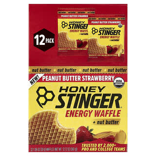 Honey Stinger, Energy Waffle + Nut Butter, Peanut Butter Strawberry, 12 Waffles, 1.06 oz (30 g) Each