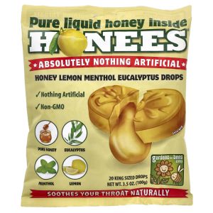 Honees, Honey Lemon Menthol Eucalyptus Cough Drops, 20 King Sized Drops, 3.5 oz (100 g)
