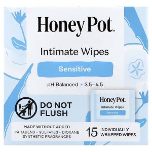 The Honey Pot Company, Intimate Wipes, Sensitive, 15 Individually Wrapped Wipes