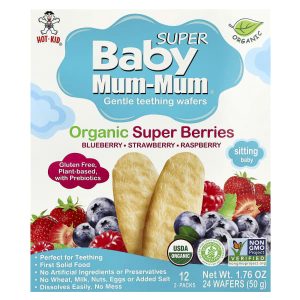 Hot Kid, Baby Mum-Mum® Super, Gentle Teething Wafers, Organic Super Berries, 12 Packs, 2 Wafers Each
