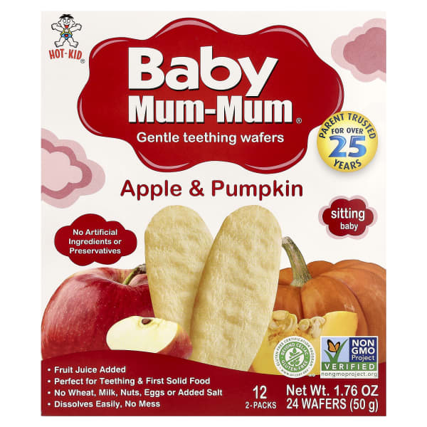 Hot Kid, Baby Mum-MumĀ®, Gentle Teething Wafers, Apple & Pumpkin, 12 Packs, 2 Wafers Each