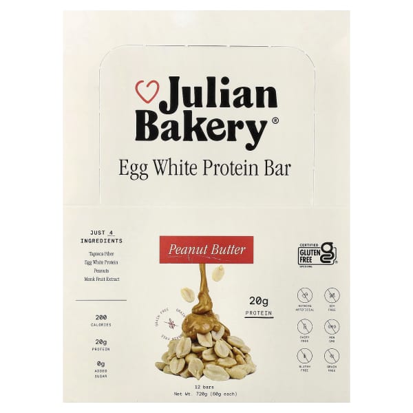 Julian Bakery, Egg White Protein Bar, Peanut Butter, 12 Bars, 2.1 oz (60 g) Each