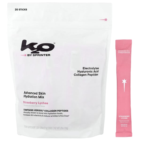 k2o by Sprinter, Advanced Skin Hydration Mix, Strawberry Lychee, 20 Sticks, 0.26 oz (7.5 g) Each
