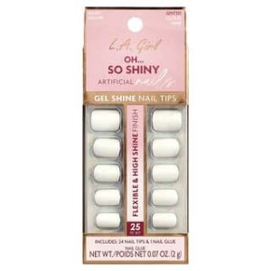 L.A. Girl, Oh So Shiny Artificial Nails, Gel Shine Nail Tips, GNT151 Cloud Nine, 25 Piece Kit