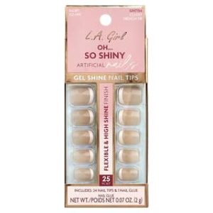 L.A. Girl, Oh So Shiny Artificial Nails, Gel Shine Nail Tips, GNT154 Classy French Tip, 25 Piece Kit