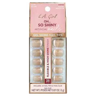 L.A. Girl, Oh So Shiny Artificial Nails, Gel Shine Nail Tips, GNT154 Classy French Tip, 25 Piece Kit