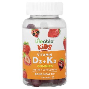 Lifeable, Kids, Vitamin D3 + K2 Gummies, Strawberry, 60 Gummies