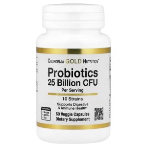 California Gold Nutrition, Probiotics with Lactobacillus acidophilus, Bifidobacterium lactis, Lactobacillus plantarum, and Lactobacillus casei, 10 Strain Blend, 25 Billion CFU, 60 Veggie Capsules