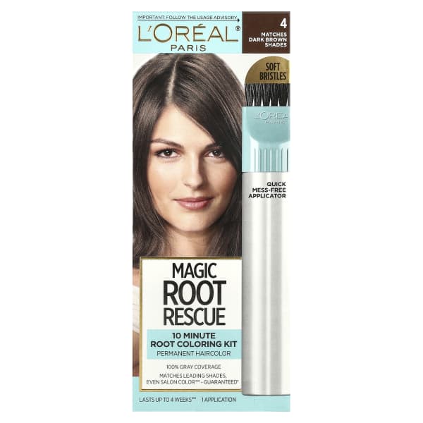 L'Oréal, Magic Root Rescue, 10 Minute Root Coloring Kit, 4 Dark Brown, 1 Application