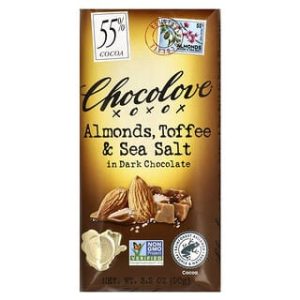 Chocolove, Almonds, Toffee & Sea Salt in Dark Chocolate, 55% Cocoa, 3.2 oz (90 g)