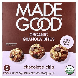 MadeGood, Organic Granola Bites, Chocolate Chip, 5 Packs, 0.85 oz (24 g) Each