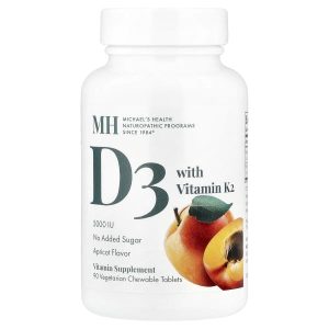Michael's Health, D3 with Vitamin K2, Apricot, 90 Vegetarian Chewable Tablets