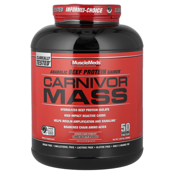 MuscleMeds, Carnivor™ Mass, Anabolic Beef Protein Gainer, Chocolate Fudge, 5.83 lbs (2,646 g)