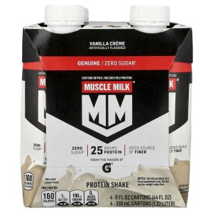 Muscle Milk, Genuine, Protein Shake, Vanilla Crème, 4 Cartons, 11 fl oz (330 ml) Each