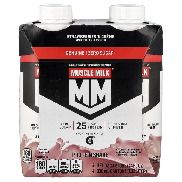 Muscle Milk, Genuine, Protein Shake, Strawberry 'n Crème, 4 Cartons, 11 fl oz (330 ml) Each
