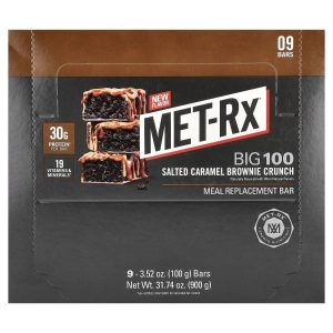 MET-Rx, Big 100, Meal Replacement Bar, Salted Caramel Brownie Crunch , 9 Bars, 3.52 oz (100 g) Each