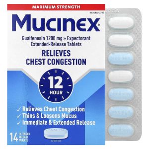 Mucinex, 12 Hour Chest Congestion, Maximum Strength, 1,200 mg, 14 Extended-Release Bi-Layer Tablets