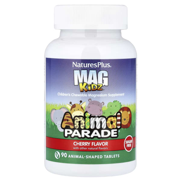 NaturesPlus, MagKidzĀ®, Animal ParadeĀ®, Children's Chewable Magnesium, Cherry, 90 Animal-Shaped Tablets (50 mg per Tablet)